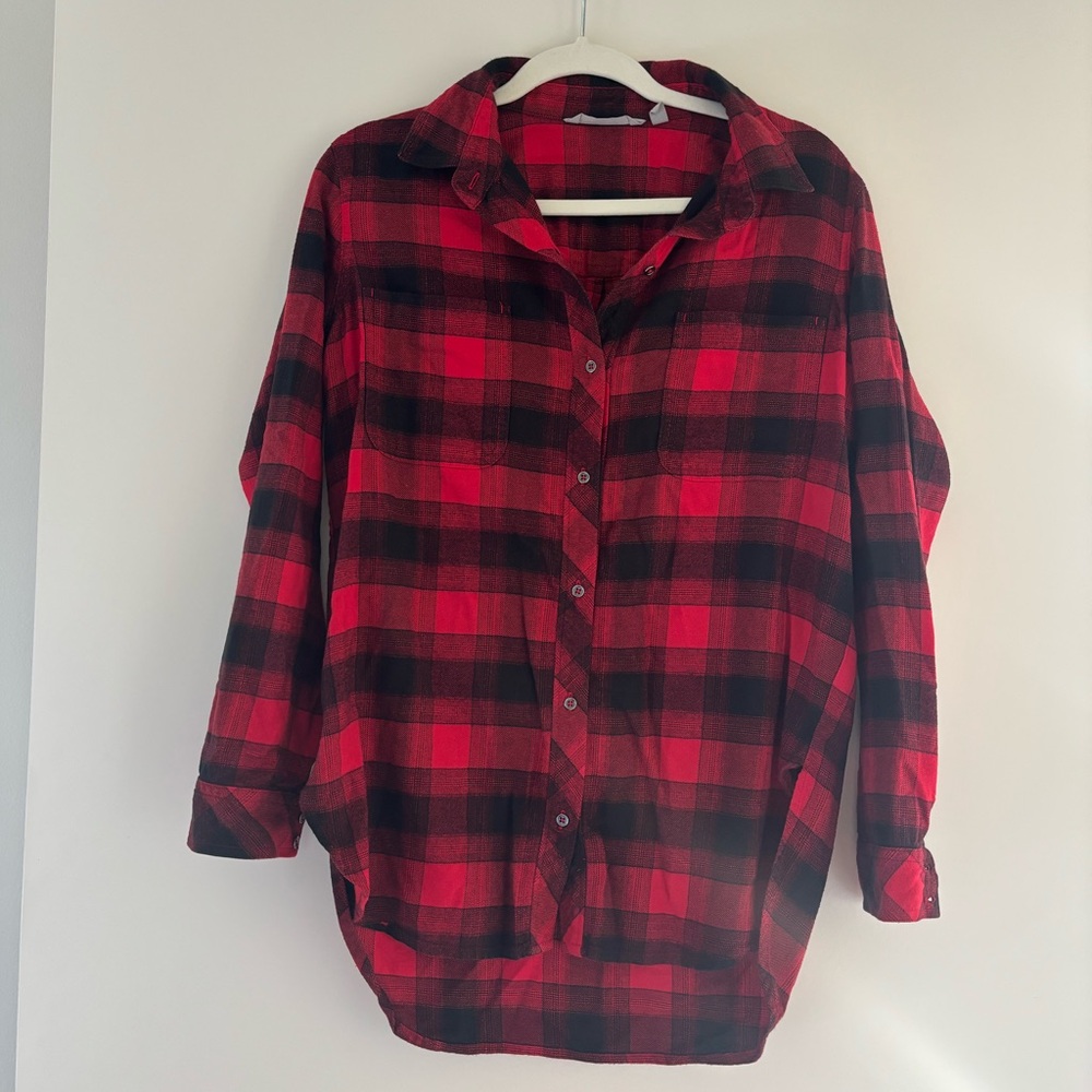 Athleta Red and Black Plaid Button-Up Shirt
